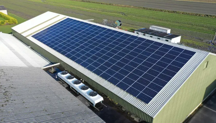 Duży dach z panelami słonecznymi, idealny do magazynowania energii 100 kWh. Cena tej inwestycji może się szybko zwrócić.