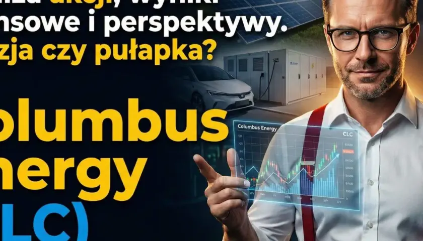Analiza akcji Columbus Energy. Czy to szansa, czy pułapka? Mężczyzna prezentuje wykresy finansowe.