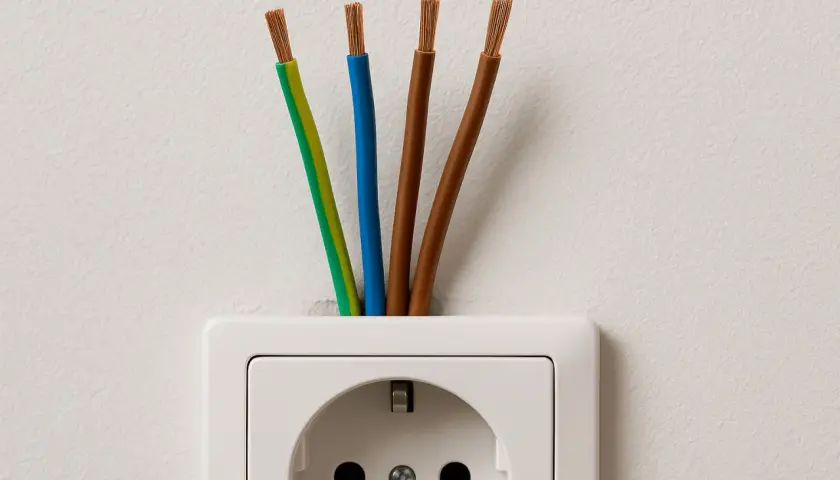 Cztery przewody wychodzące z białego gniazdka elektrycznego. Zastanawiasz się, jaki kabel do gniazdek?